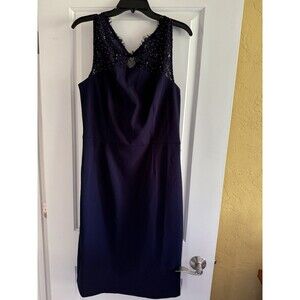 Vince Camuto Dress Sheath Women's Size 16 Navy Cocktail Lace‎ Beaded Yoke NWT